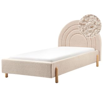 Beliani Beliani - Cama Con Somier Cabecero Semicircular Tama&ntilde;o Individual 90 X 200 Cm Tapizado Boucl&eacute; Retro Patas Madera Beige Anet