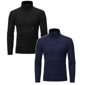 Generic 1/2 Pack Mens Roll Neck Long Sleeve Thermal Underwear Tops Turtle Neck Casual Long Sleeve Knitted Mock Tee Undershirt Winter Warm Shirts Dress Shirt f