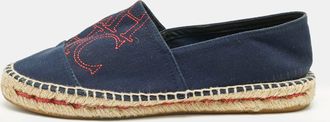 Carolina Herrera Navy Blue Canvas Espadrille Flats