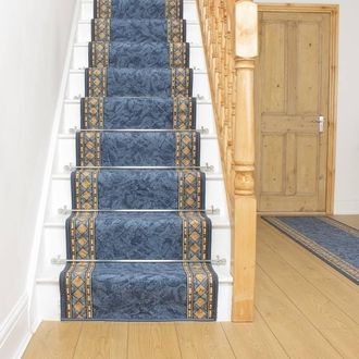 Runrug Stair Runner Carpet - Durable, Non-Slip, 5.4mm - Cheops in Blue | Size: 120 cm x 600 cm