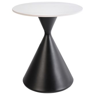 Beliani Beliani - Mesa Auxiliar Tablero De Piedra Sinterizada Blanco Aspecto Natural Base De Metal Negro Dise&ntilde;o Moderno &Oslash; 50 Cm Haiwee