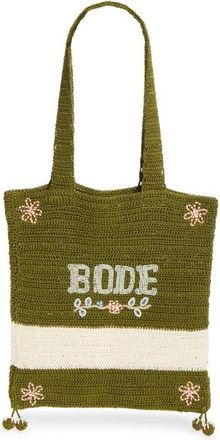 Bode Marsh Beaded Crochet Tote in Green Cream at Nordstrom