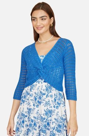 Yumi Crochet Cotton Twisted Bolero Cardigan in Blue at Nordstrom, Size Medium