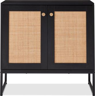 Best Choice Products 2-Door Rattan Storage Cabinet, Accent Furniture, Cupboard w/ Non-Scratch Foot Pads