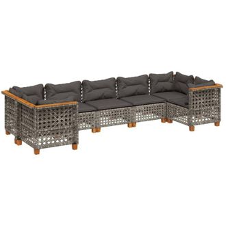 vidaXL Set De Sof&aacute;s De Jard&iacute;n 7 Pzas Con Cojines Rat&aacute;n Sint&eacute;tico Gris Vidaxl