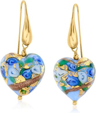 Ross-Simons Italian Multicolored Murano Glass Heart Bead Drop Earrings With 18kt Gold Over Sterling