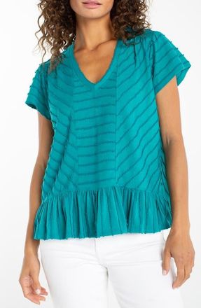 Liverpool L.A. Texture Peplum Top in Teal Tide at Nordstrom, Size X-Small