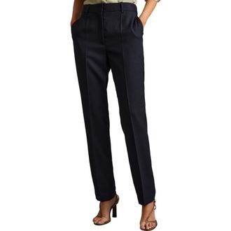 Reiss Hallie Straight Leg Wool Blend Pants in Navy at Nordstrom, Size 12 Us