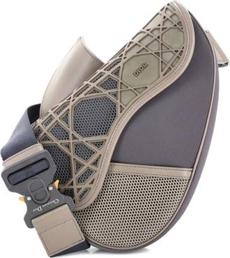 Dior Borsa a tracolla Saddle in pelle e nylon con motivo Cannage - Grigio