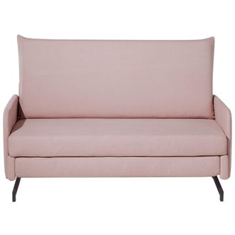 Beliani Sof&aacute; Cama Tapizado En Tela Rosa 2 Plazas Sala De Estar Moderna Belfast