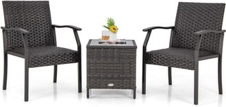 Costway 3 Piece Patio Wicker Chair Set Outdoor Rattan Conversation Set w/ Padded Seat