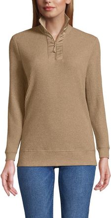Lands End Long Sleeve Waffle Quarter Zip Pullover in Light Toffee Heather at Nordstrom, Size X-Small P