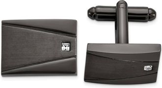 Diamond2Deal Stainless Steel Brushed Gunmetal IP-plated Cubic Zirconia Rectangle Cuff Links