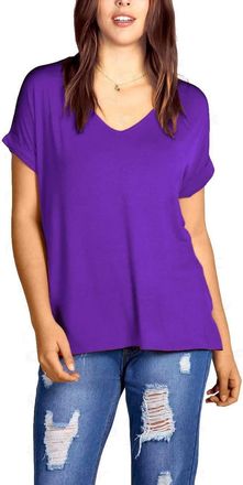 Crazy Girls Womens Oversized Fit Loose Baggy Short Sleeve V-Neck Batwing Top T-Shirt UK8-24, Purple, 4XL (UK 28-30)
