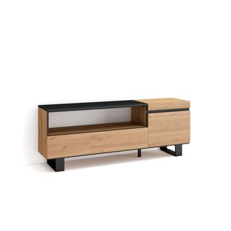 Skraut Home Skraut Home - Mueble Tv, Televisi&oacute;n, Muebles De Sal&oacute;n, Almacenaje, 150x57x35cm, Para Tv Hasta 65, Dise&ntilde;o Industrial, Estilo Moderno, Roble Y Negro