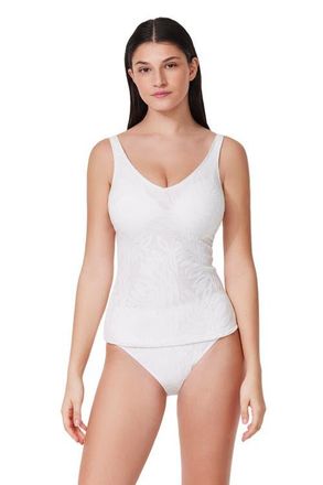 Gottex Skyfall Textured V-Neck D-Cup Tankini Top in White at Nordstrom, Size 36