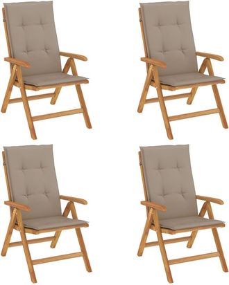 vidaXL Sillas Plegables Reclinables Con Cojines, 4 Piezas, Madera Maciza De Teca. Vidaxl