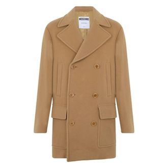 Moschino Jassen, Heren, Beige, L, Wol, Dubbelrijige jas van wolmix