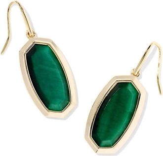 Kendra Scott Womens Dani Bezel Drop Earrings In Gold / Green Tigers Eye