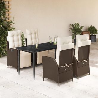 vidaXL Set Comedor De Jard&iacute;n 5 Piezas Y Cojines Rat&aacute;n Sint&eacute;tico Marr&oacute;n Vidaxl