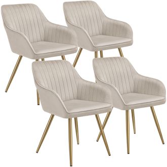 TecTake Dining Chair Marilyn Set Of 4 - Taupe/Gold in Taupe | Size: 4 Pack