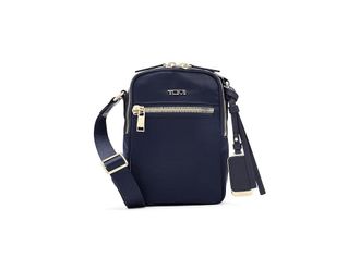 Tumi Persia Crossbody Cross Body Womens Handbags Indigo/Light Gold, Leather/Nylon