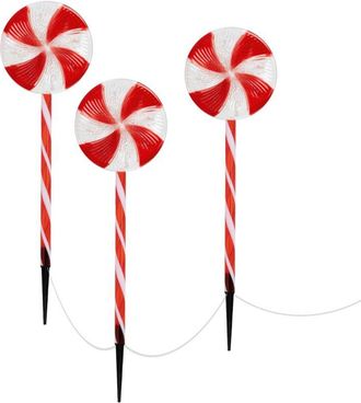 ECD Germany Ecd Germany - Set Decorativo 3 Piruletas Navide&ntilde;as 60 Led 3m, Con Pilas 8 Modos Con Temporizador, Guirnalda De Iluminaci&oacute;n Lollipop, Bast&oacute;n De Caramel