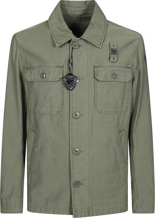 Blauer Unlined Green Utility Jacket With Shirt Collar And Logo Accents