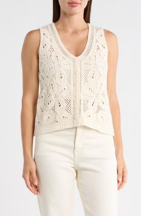 Adrianna Papell Crochet Cotton Blend Sweater Vest in Oatmeal at Nordstrom Rack, Size X-Large