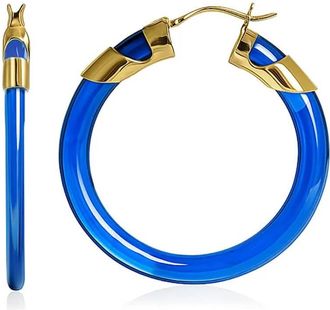 Gold & Honey Womens Classic Flat Lucite Birthstone Hoop Earrings In September - Sapphire