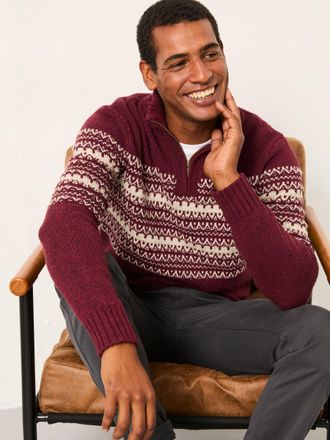 Fat Face FatFace Claret Fairisle Knitted Half Neck Jumper