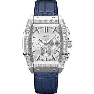 JBW Mens Echelon Diamond Chronograph Croc Embossed Leather Strap Watch, 41mm in Silver at Nordstrom Rack
