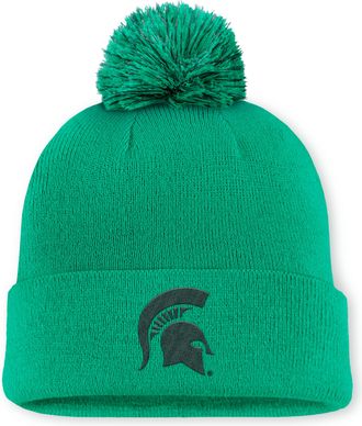 Nike Michigan State Primetime Campus Toned Nike Mens College Cuffed Pom Beanie in Green | NC1634IMST-UE8