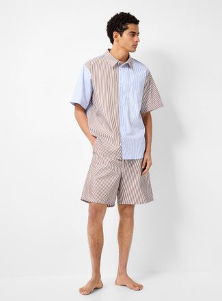 Rue De Tokyo Mens Brown striped crisp poplin pyjama short