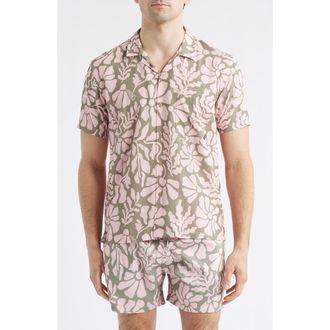 Boardies Floral Print Camp Shirt in Olive/Pink at Nordstrom, Size Xx-Large