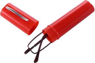 Generic Hyperopia Reading Glasses with Box, Portable Anti Blue Light Glasses with Pen Tube Case, Pocket Spectacles Metal Frame Eyeglasses for Older(red-+200)