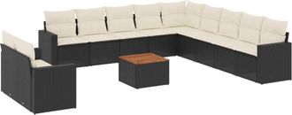 vidaXL Set De Sof&aacute;s De Jard&iacute;n 12 Piezas Cojines Rat&aacute;n Sint&eacute;tico Negro Vidaxl