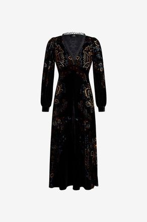 Etro Midi-Empirekleid aus gebl&uuml;mtem Samt mit Spitze