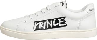 Dolce & Gabbana White Prince Leather Low Top Men Sneakers Mens Shoes (Pre-Owned)
