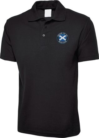 Generic Embroidered Proud to Be Scottish Badge Unisex Adults Polo Shirt, Scotland Flag Polo Shirt, Patriotic Poloshirt, Casual Wear Polo Shirt for Adults Blac