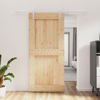 Berkfield Home Sliding Door with Hardware Set 95x210 cm Solid Wood Pine in Brown