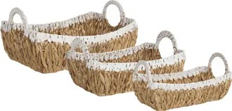 Beliani Conjunto De 3 Cestas Jacinto De Agua Boho Estructura De Metal Hecho A Mano Con Asas Claro Con Blanco Campha