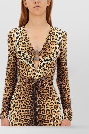 Roberto Cavalli fitted mini dress with leopard print and embellishments