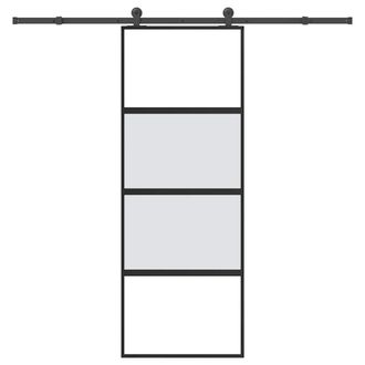Berkfield Home Sliding Door with Hardware Set 76x205 cm Tempered Glass&Aluminium in Black