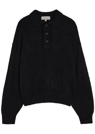 STUDIO NICHOLSON Dune Brushed-knit Polo Jumper - Black - 12 (UK12 / M)