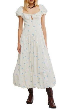 Free People Bali Sprinkled Heart Puff Sleeve Cotton Maxi Dress in Tofu Combo at Nordstrom, Size 10