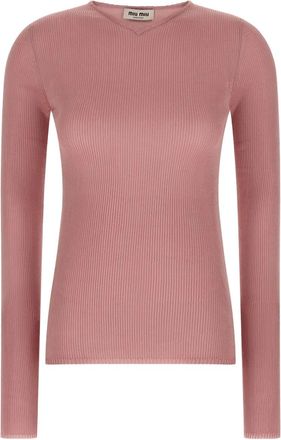 Miu Miu Maglione a coste con scollo a V - Rosa