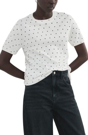 Mango Polka Dot Short Sleeve Sweater in Off White at Nordstrom, Size X-Small