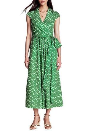 Boden Polka Dot Wrap Front Cotton Dress in Highland Green, Painted Dot at Nordstrom Rack, Size 4