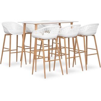 vidaXL Mesa Alta Y Taburetes De Bar 7 Piezas Blanco Vidaxl